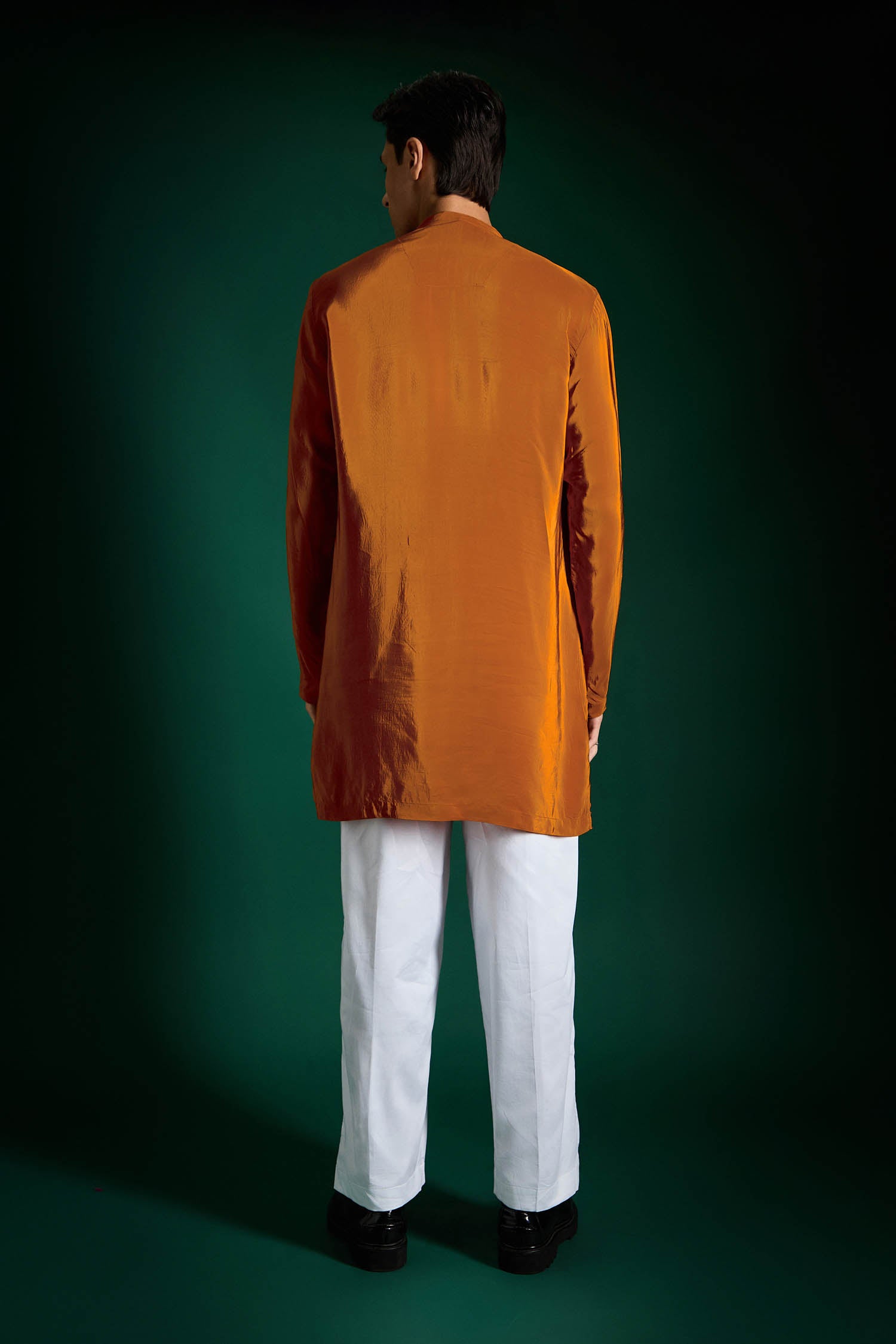 Bell Clusters Hand Embroidered Designer Kurta -  Rust Orange