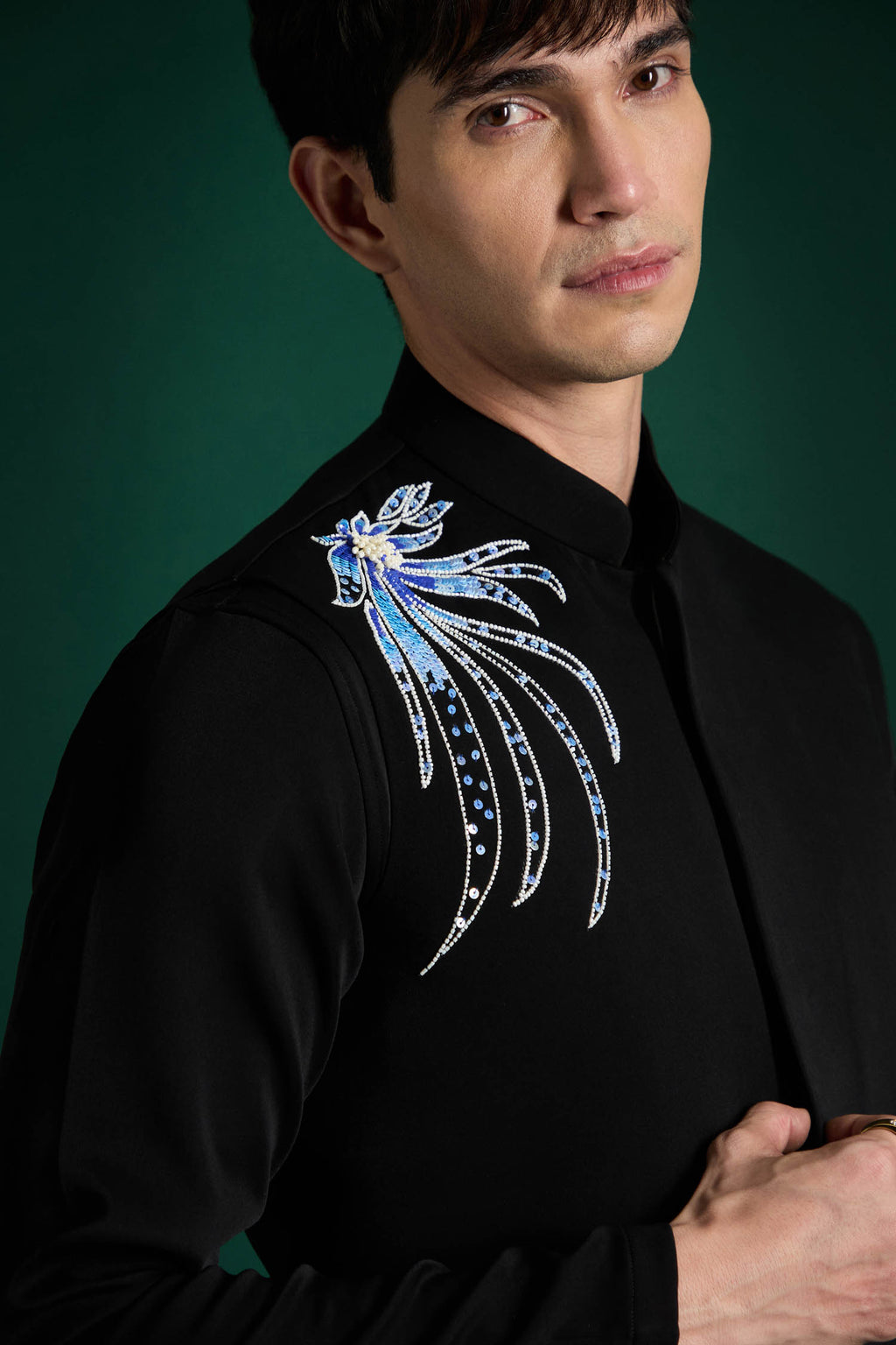 Aquatic Bloom - Hand Embroidered Designer Bundi