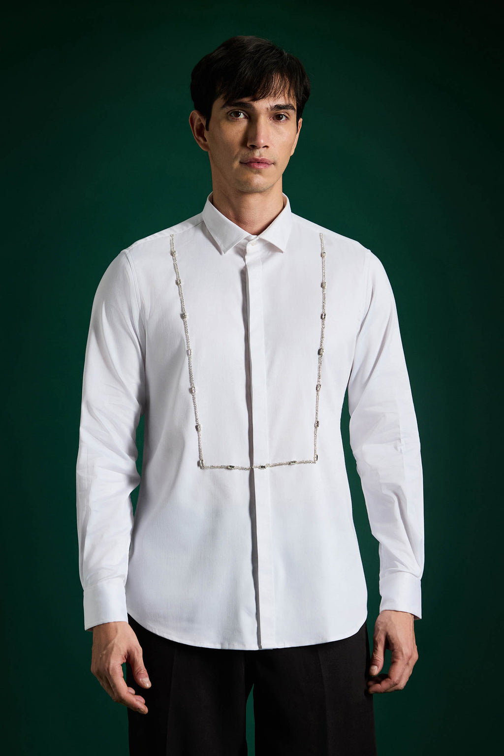 Forms- Hand Embroidered Designer Shirt - White