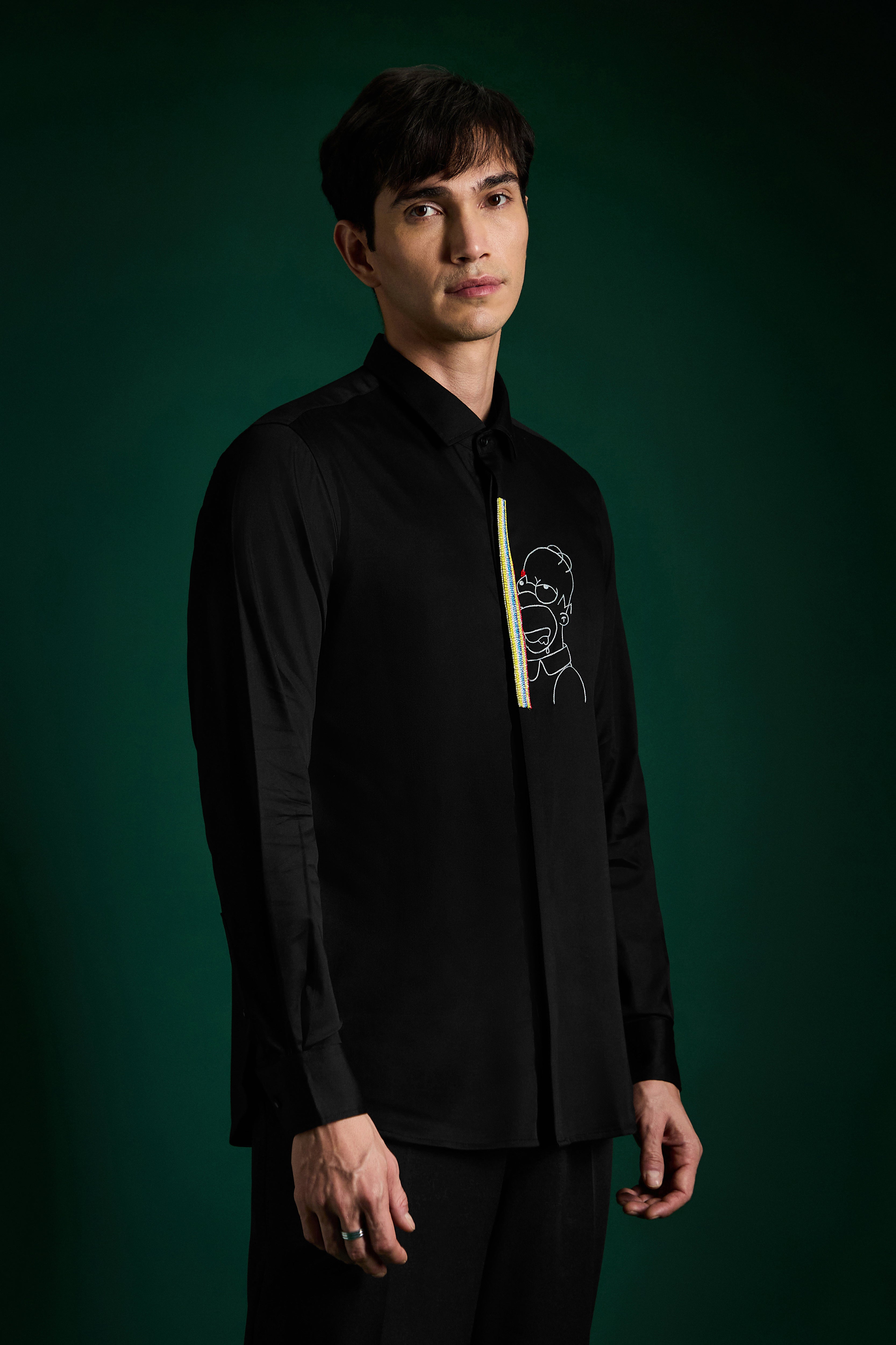 Static Brat Simpson Black - Hand Embroidered Designer Shirt