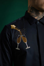 Champagne Hand Embroidered Designer Shirt - Navy