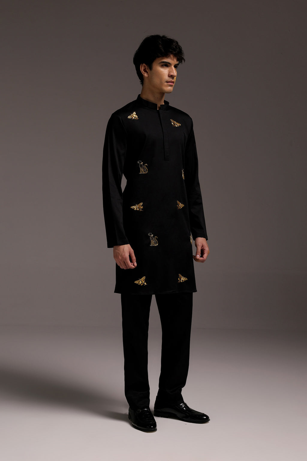 Wild Grace (Butterfly & Panther) - Hand Embroidered Designer Kurta