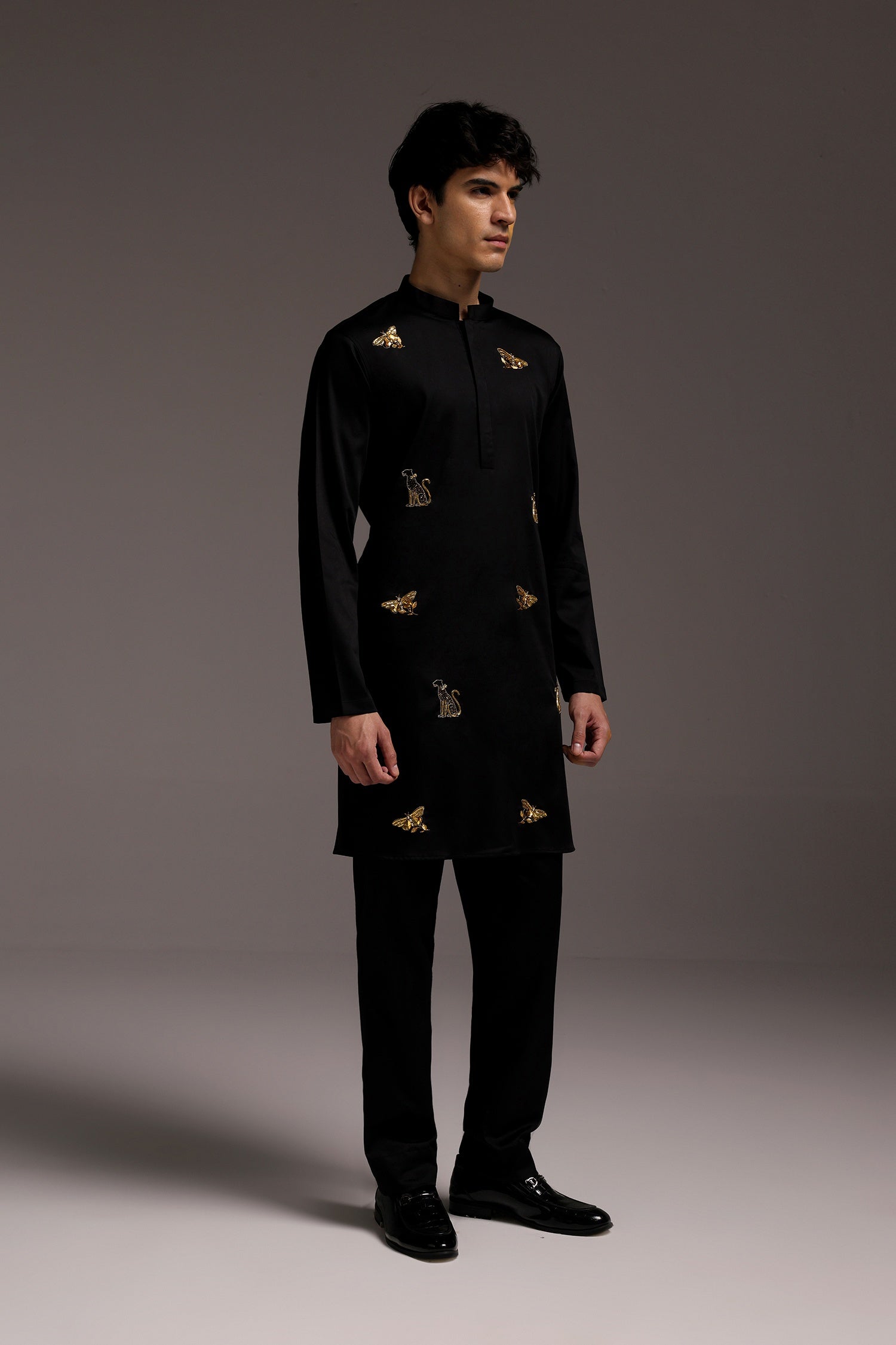 Wild Grace (Butterfly & Panther) - Hand Embroidered Designer Kurta