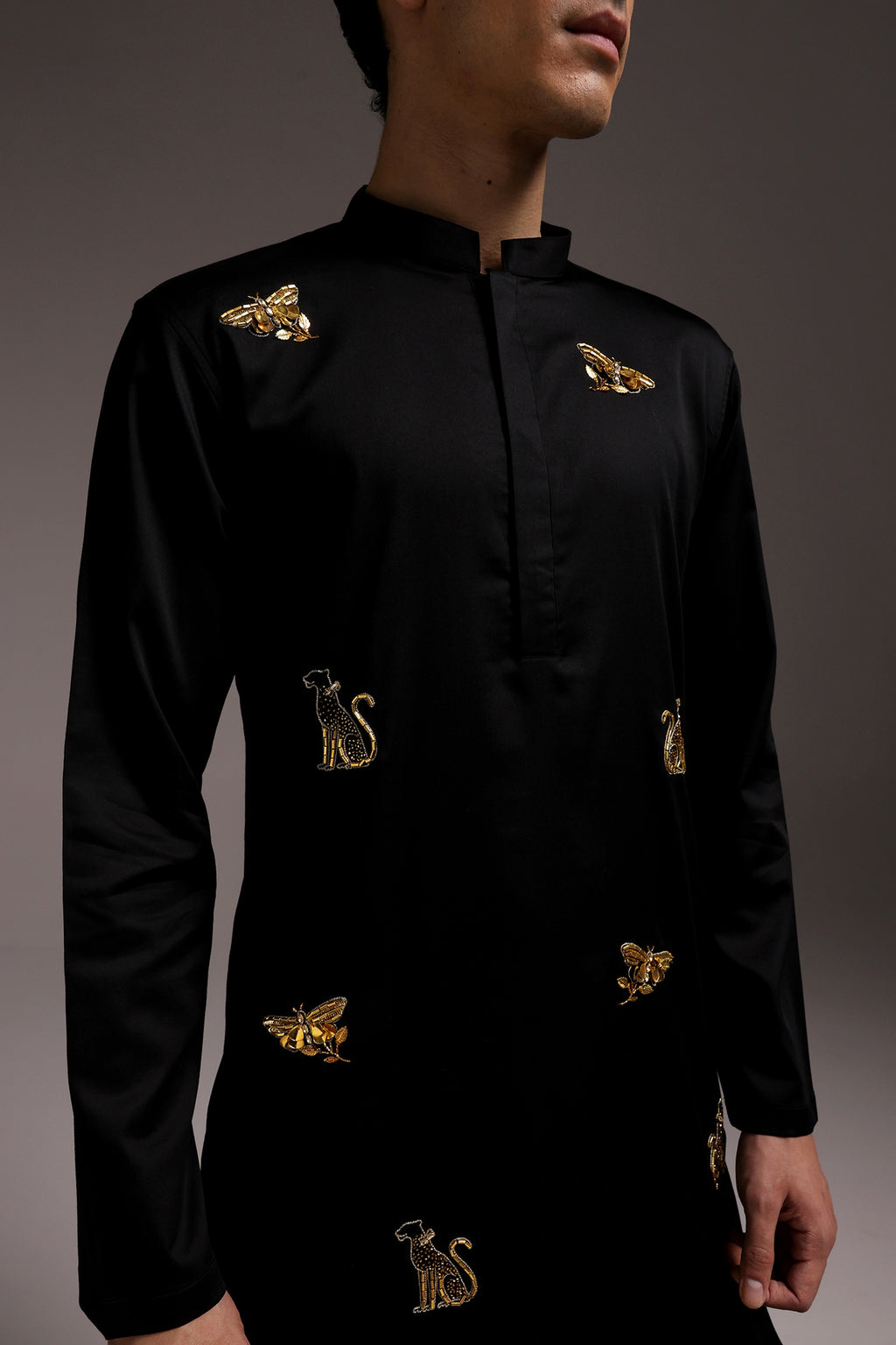 Wild Grace (Butterfly & Panther) - Hand Embroidered Designer Kurta