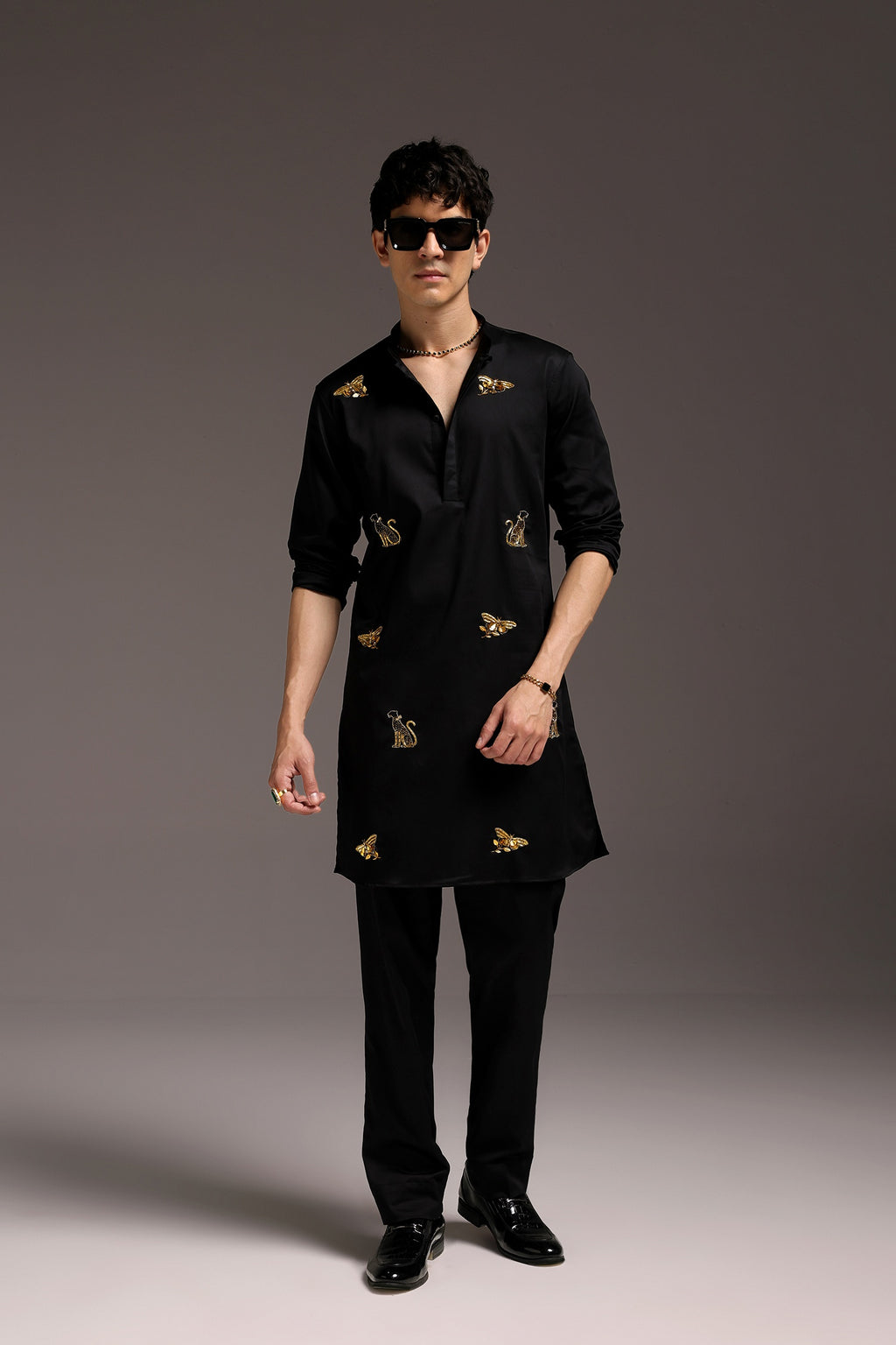 Wild Grace (Butterfly & Panther) - Hand Embroidered Designer Kurta