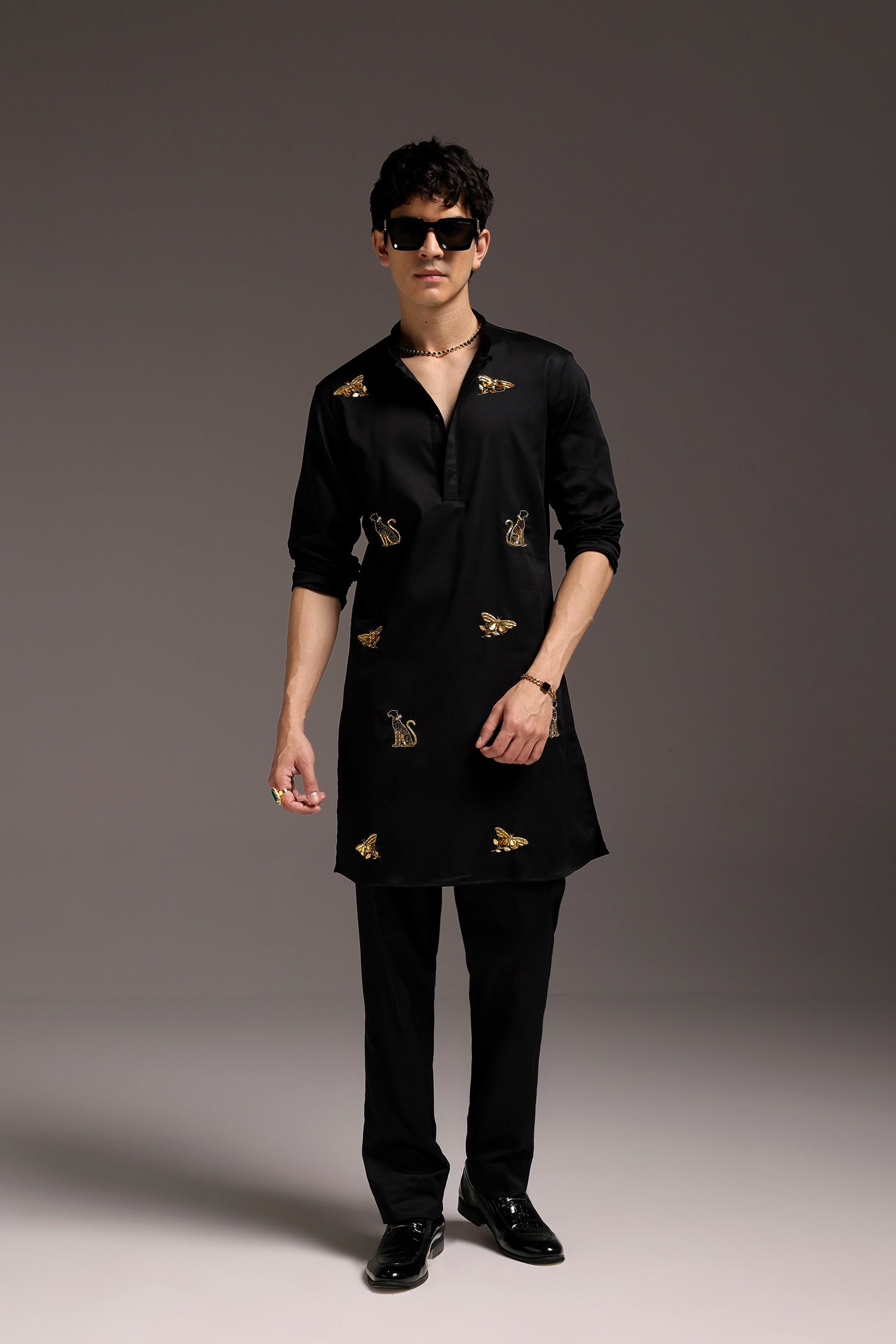 Wild Grace (Butterfly & Panther) - Hand Embroidered Designer Kurta