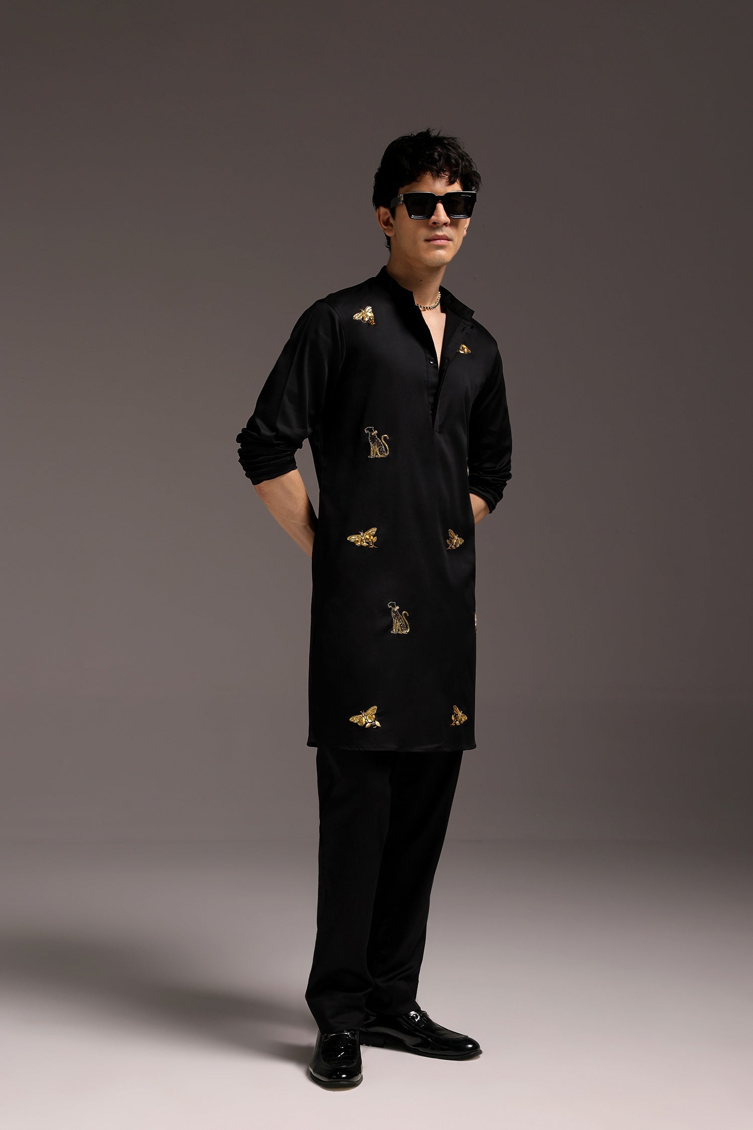 Wild Grace (Butterfly & Panther) - Hand Embroidered Designer Kurta
