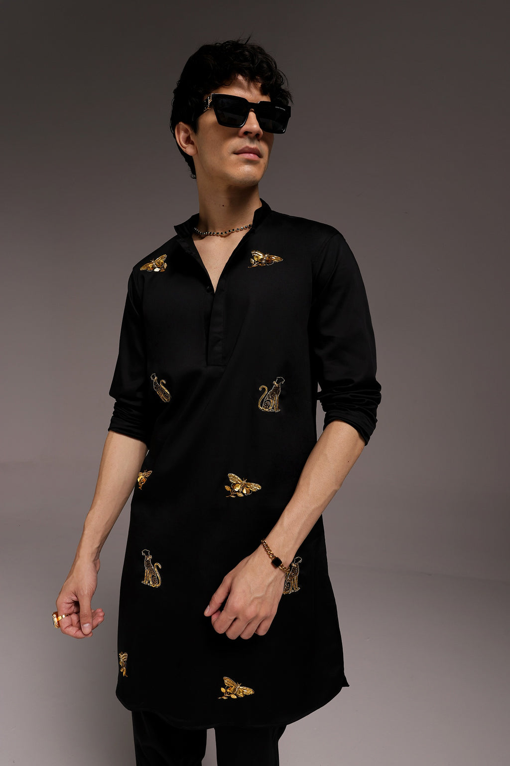 Wild Grace (Butterfly & Panther) - Hand Embroidered Designer Kurta