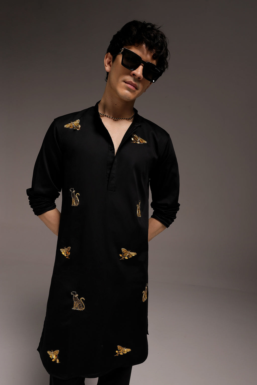 Wild Grace (Butterfly & Panther) - Hand Embroidered Designer Kurta
