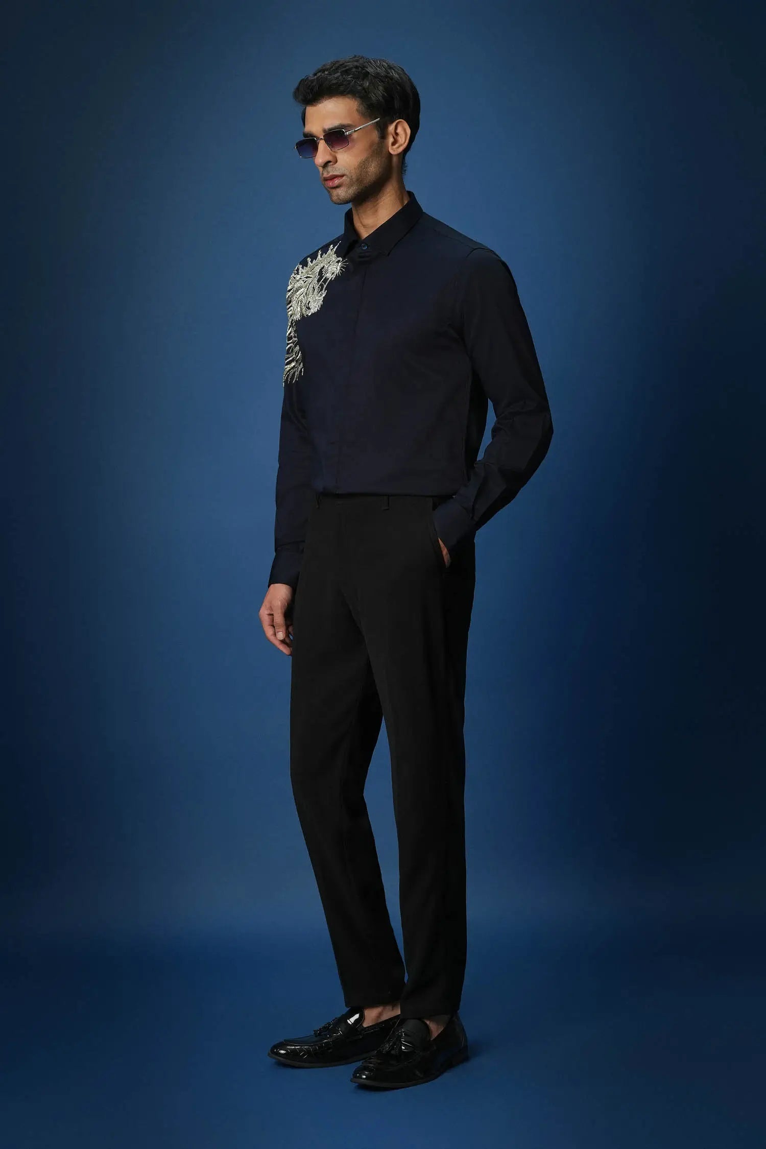 Narasimha embroidered Designer Shirt - Navy