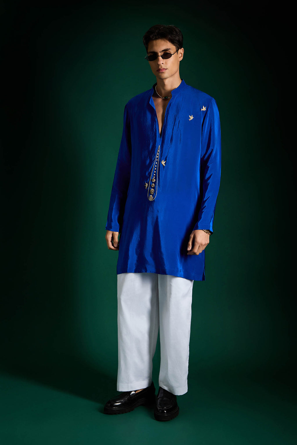 Botanic Hand Embroidered Designer Kurta - Royal Blue
