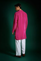 Spiral Hand Embroidered Designer Kurta - Hot PInk