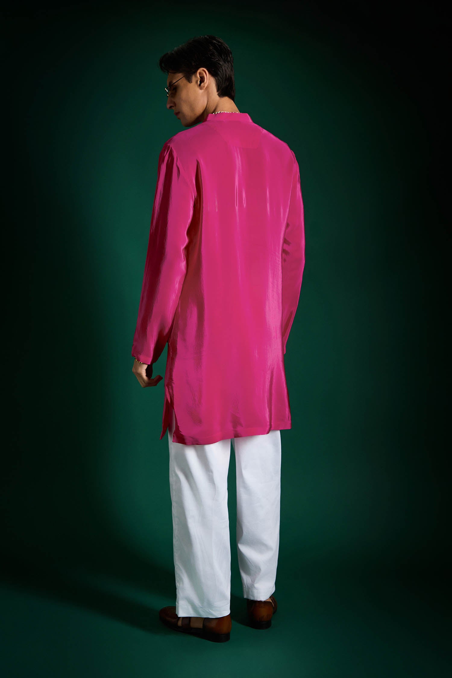 Spiral Hand Embroidered Designer Kurta - Hot PInk