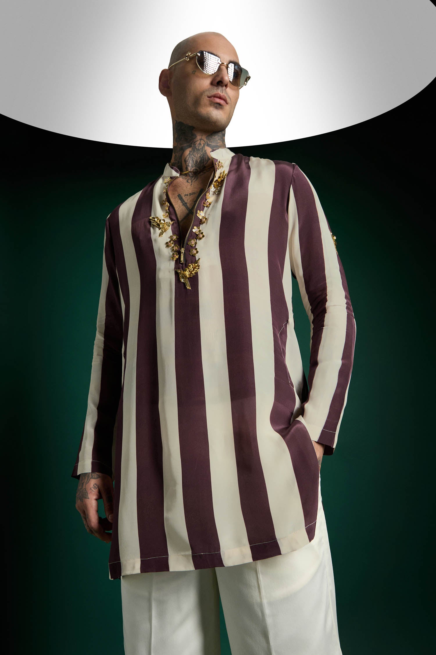 Crest Hand Embroidered Designer Kurta - Wine