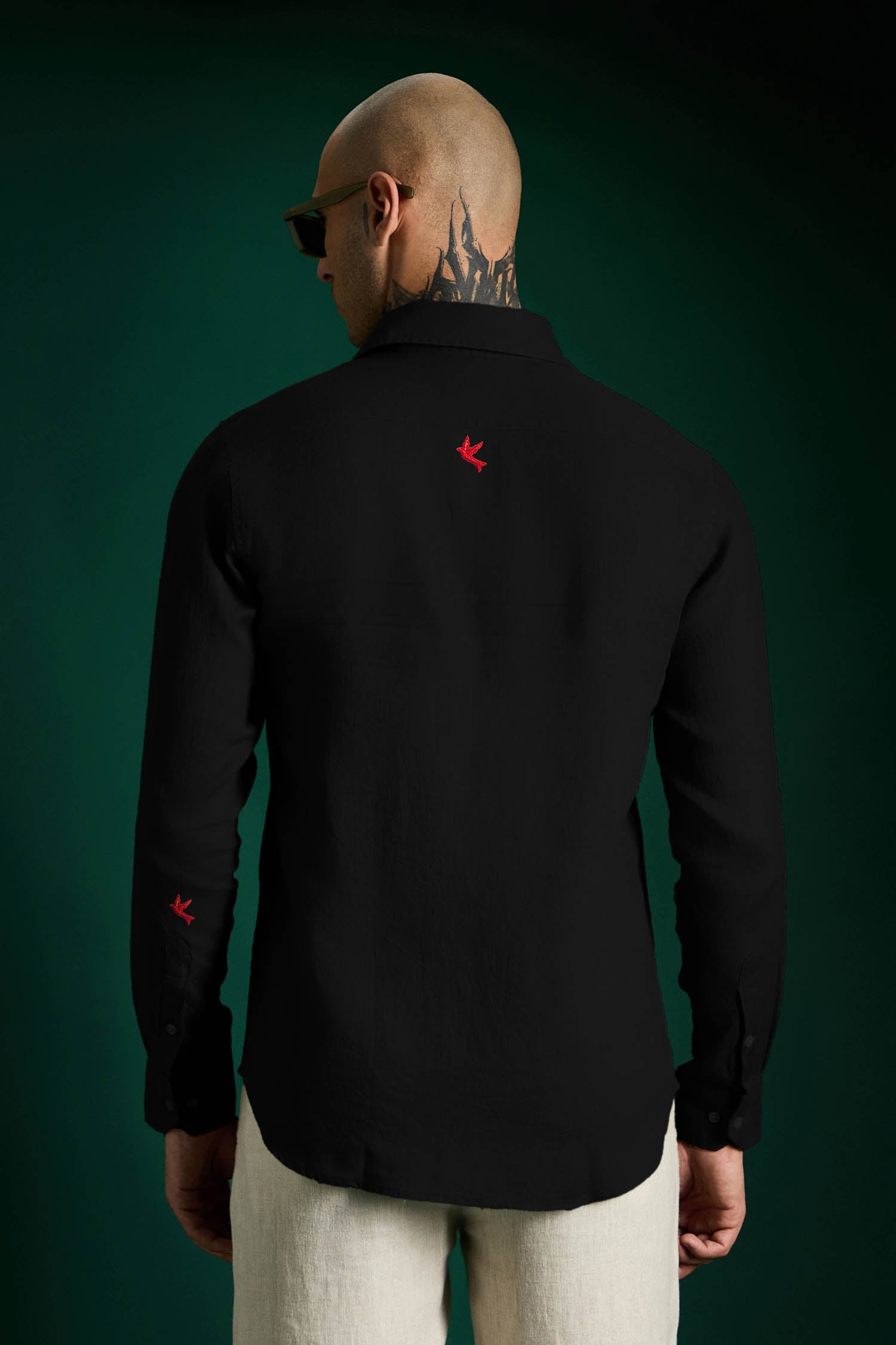 Bird Irish Linen Shirt - Black and Red Bird