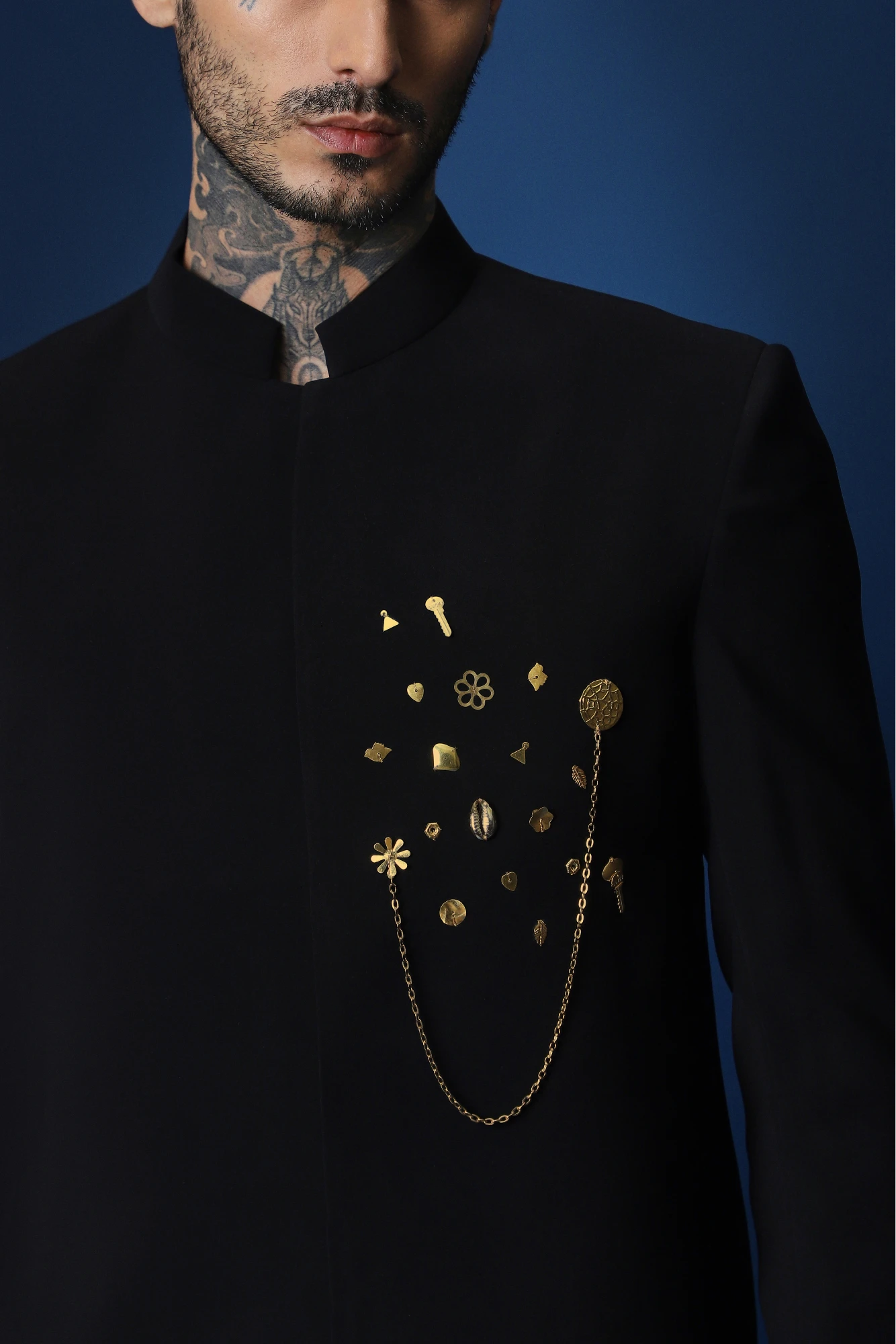 Drizzle Metal  Hand Embroidered Bandhgala - Black