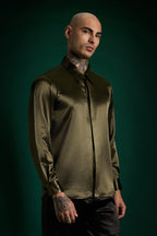 Bird Irish Linen Shirt - Olive Green