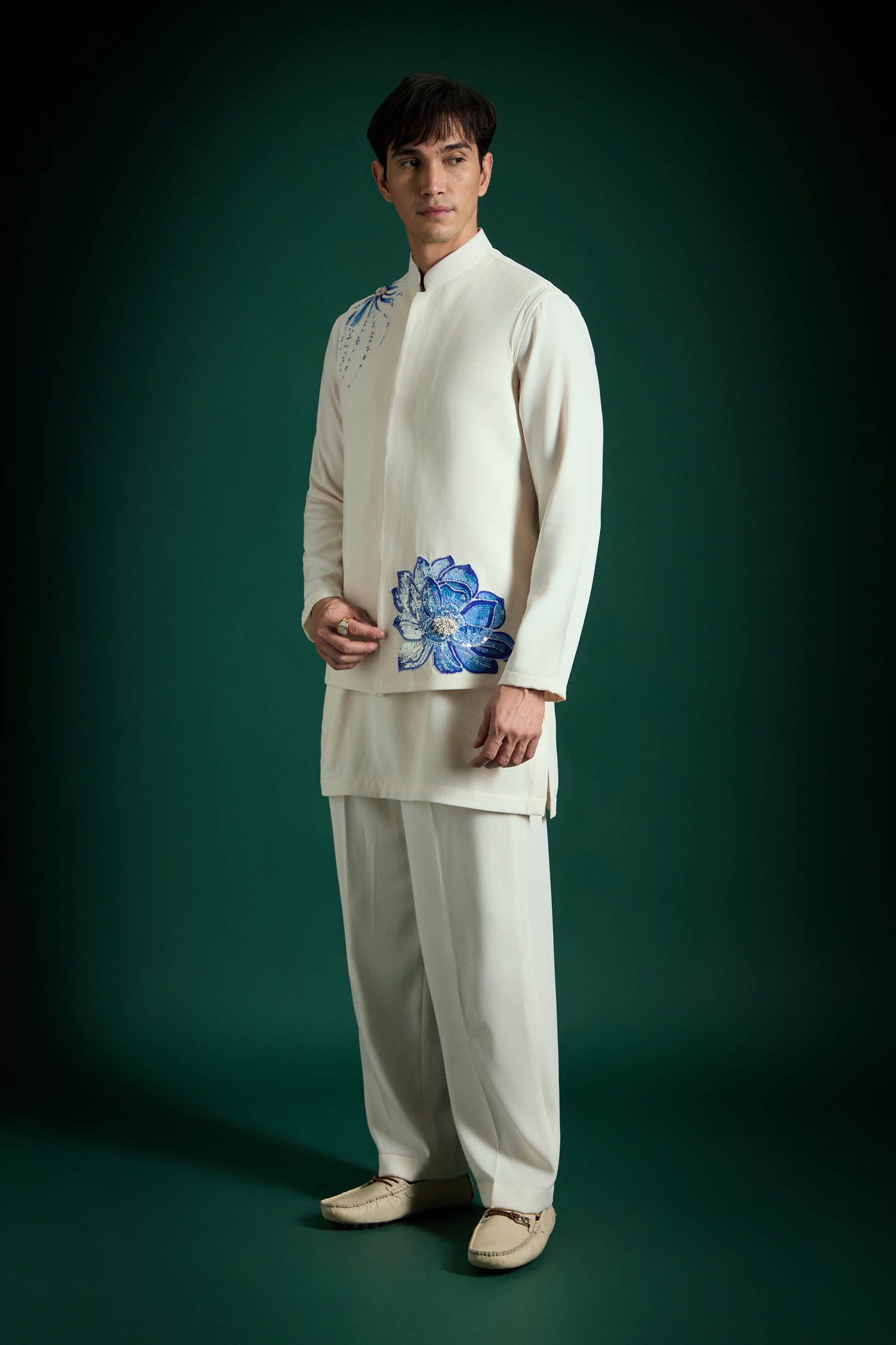 Aquatic Bloom(Flower) - Hand Embroidered Designer Bundi