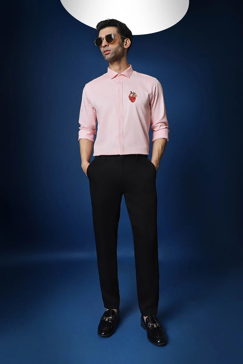 Biological Heart Hand Embroidered Designer Shirt - Baby Pink