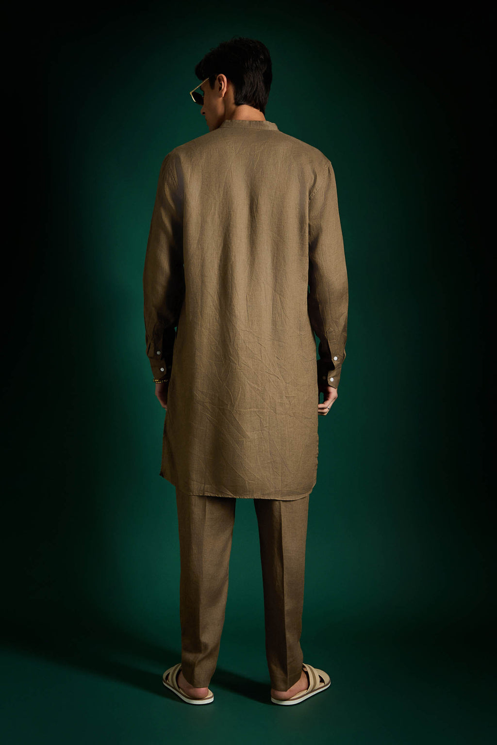 Blotched Imperial Irish Linen Kurta - Cocoa Brown