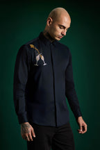 Champagne Hand Embroidered Designer Shirt - Navy