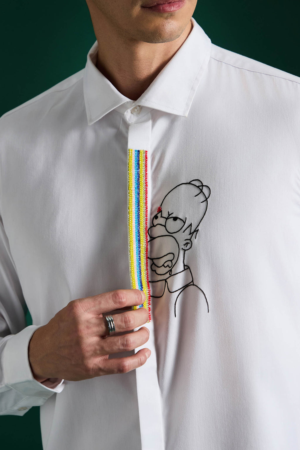 Static Brat Simpson White - Hand Embroidered Designer Shirt