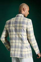 The Board Room Blazer Tartan Checks - Ecru White