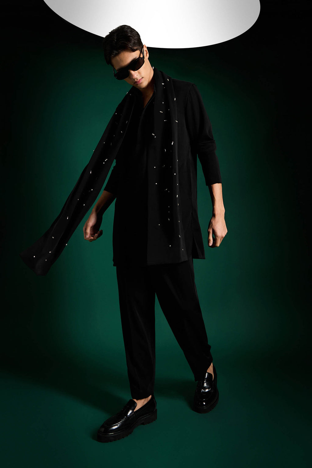 Flecked Hand Embroidered Designer Shawl Set With Kurta And Pant