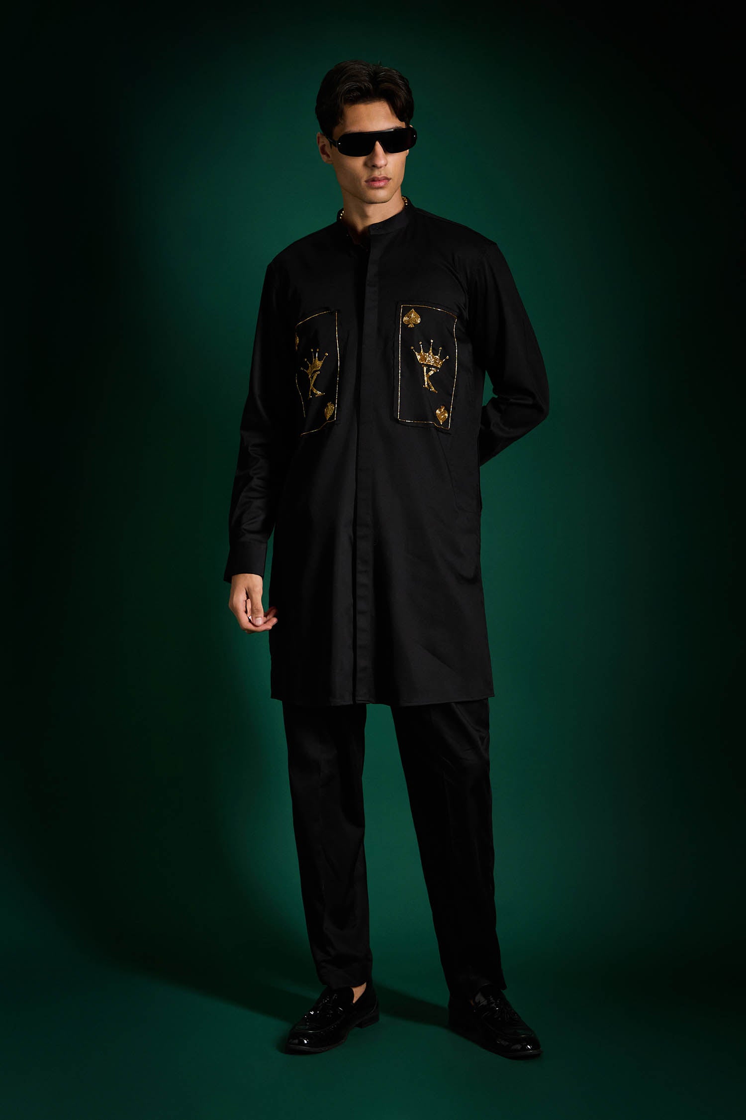 The King Hand Embroidered Designer Kurta - Black