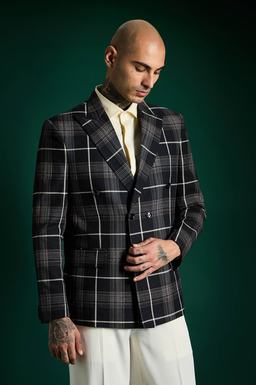 The Boardroom Tartan Checks Blazer - Black