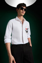 Heart Skull White - Hand Embroidered Designer Shirt