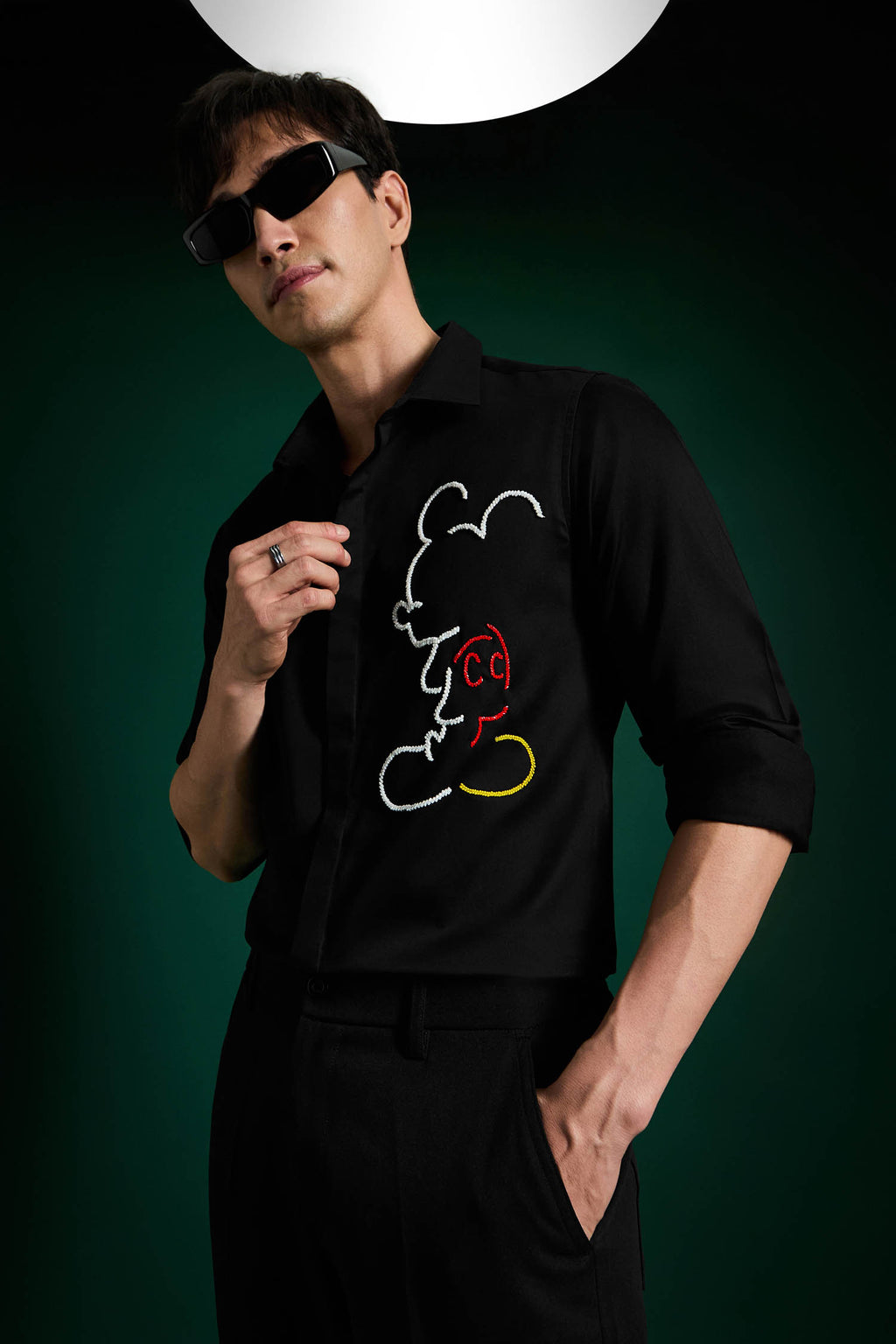 Big Mickey - Black Hand Embroidered Designer Shirt
