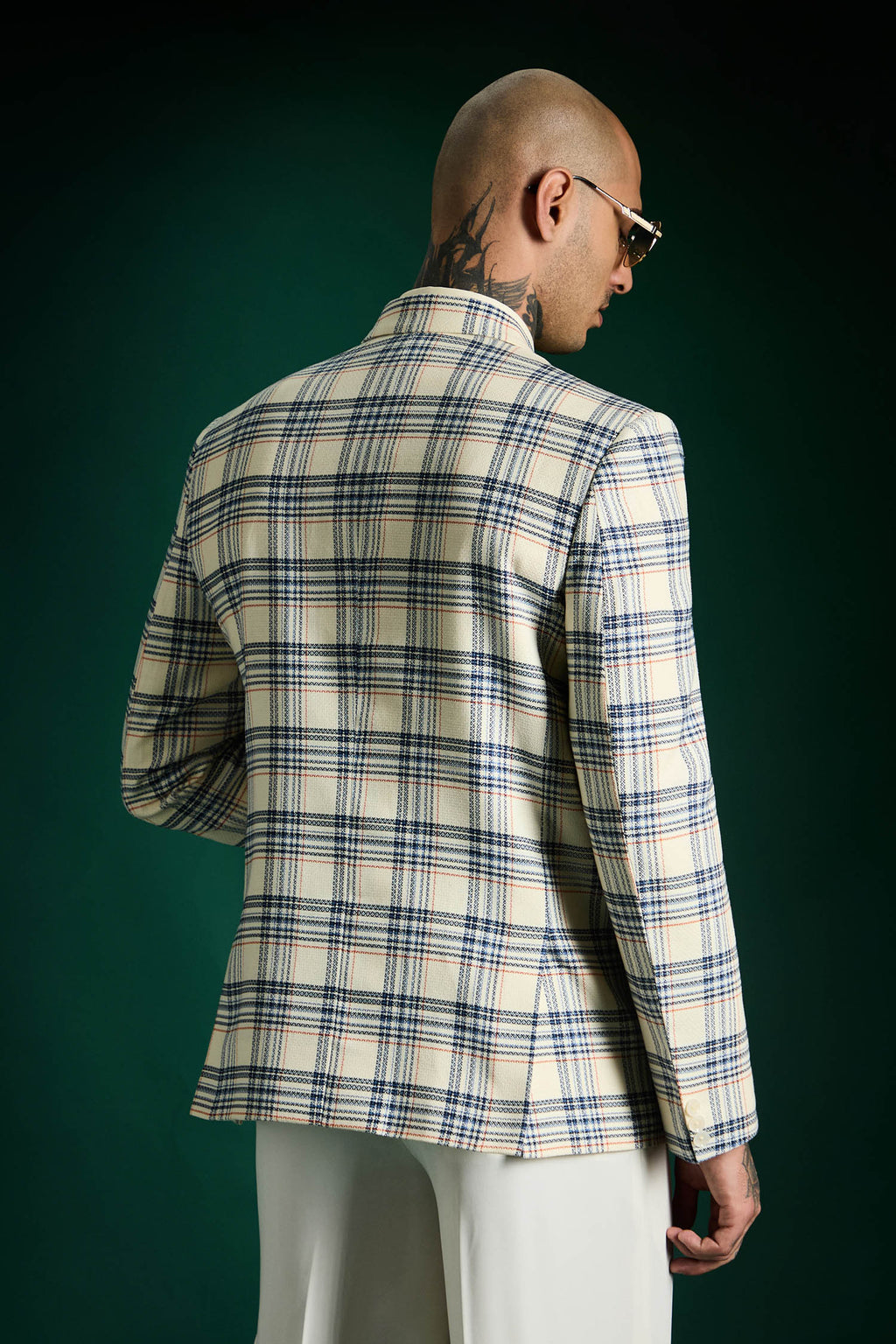 The Boardroom Plaid Blazer Ivory