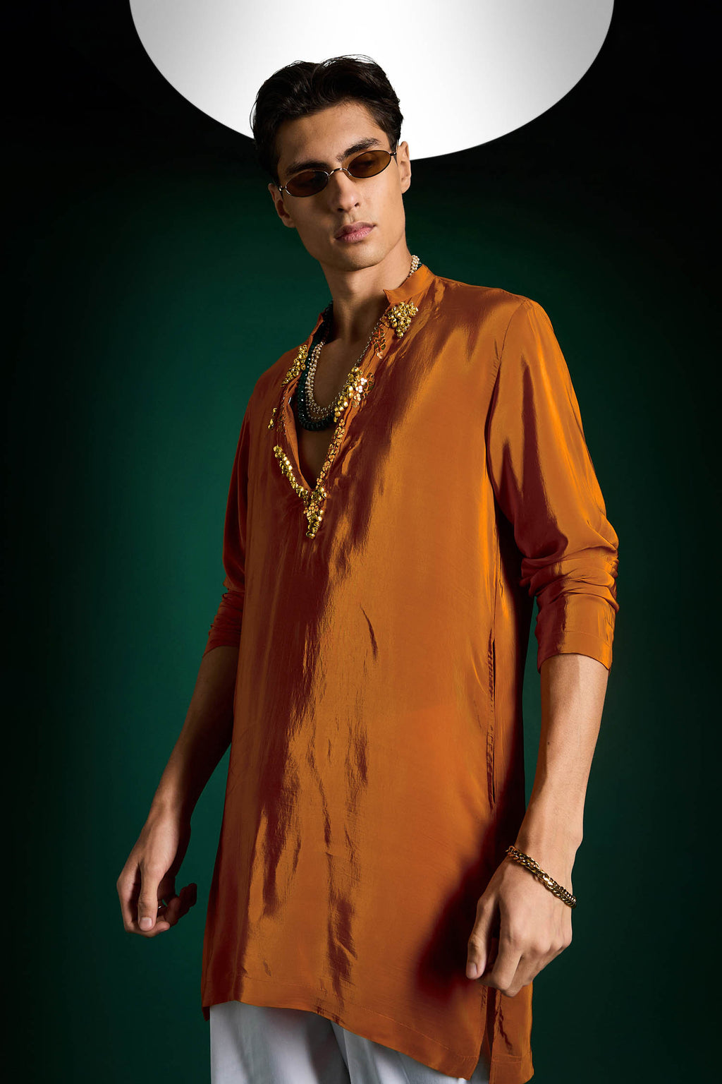 Bell Clusters Hand Embroidered Designer Kurta -  Rust Orange