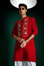 Bud Hand Embroidered Designer Kurta - Red
