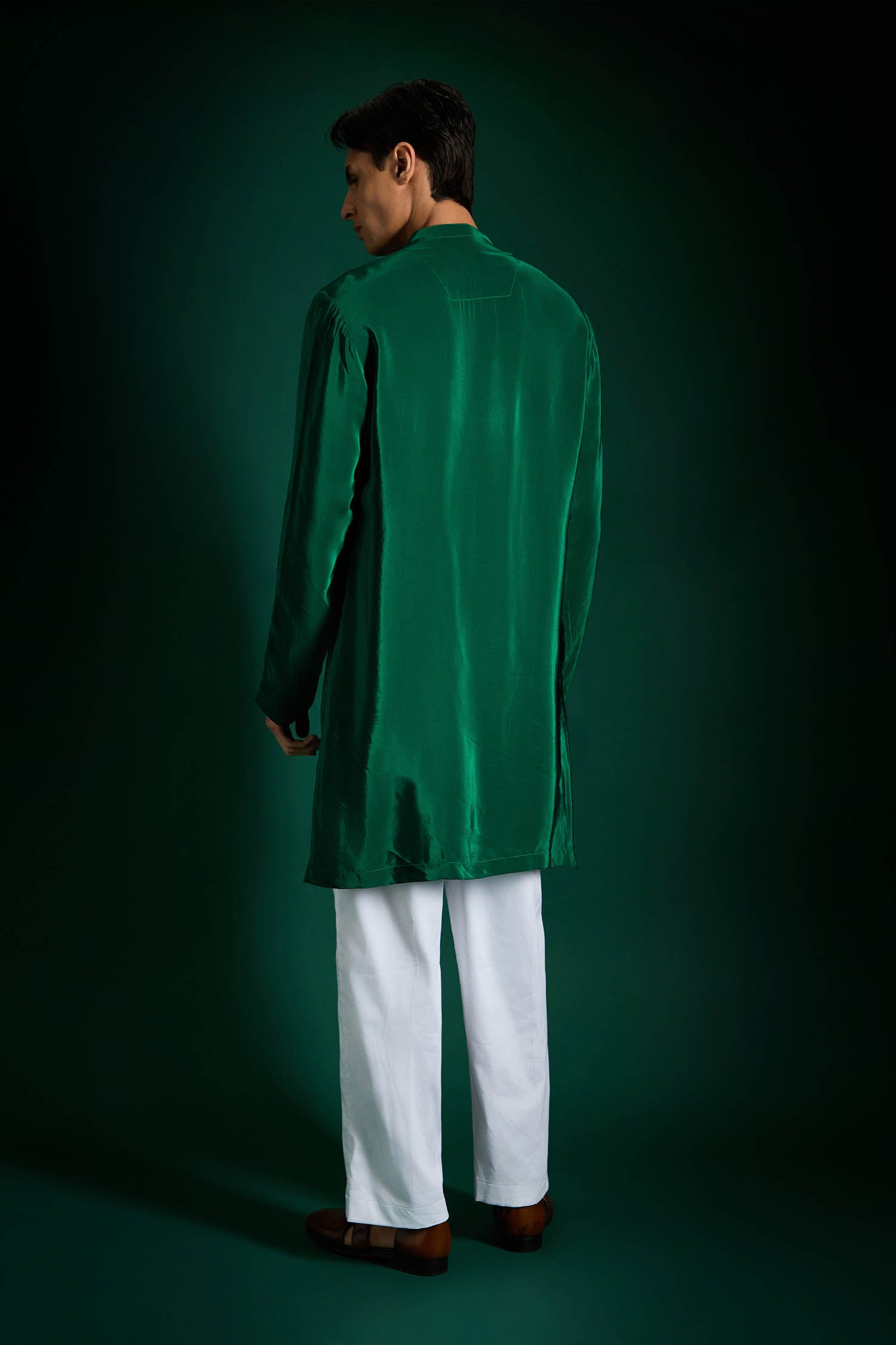 Echo Beads Hand Embroidered Designer Kurta - Bottle Green