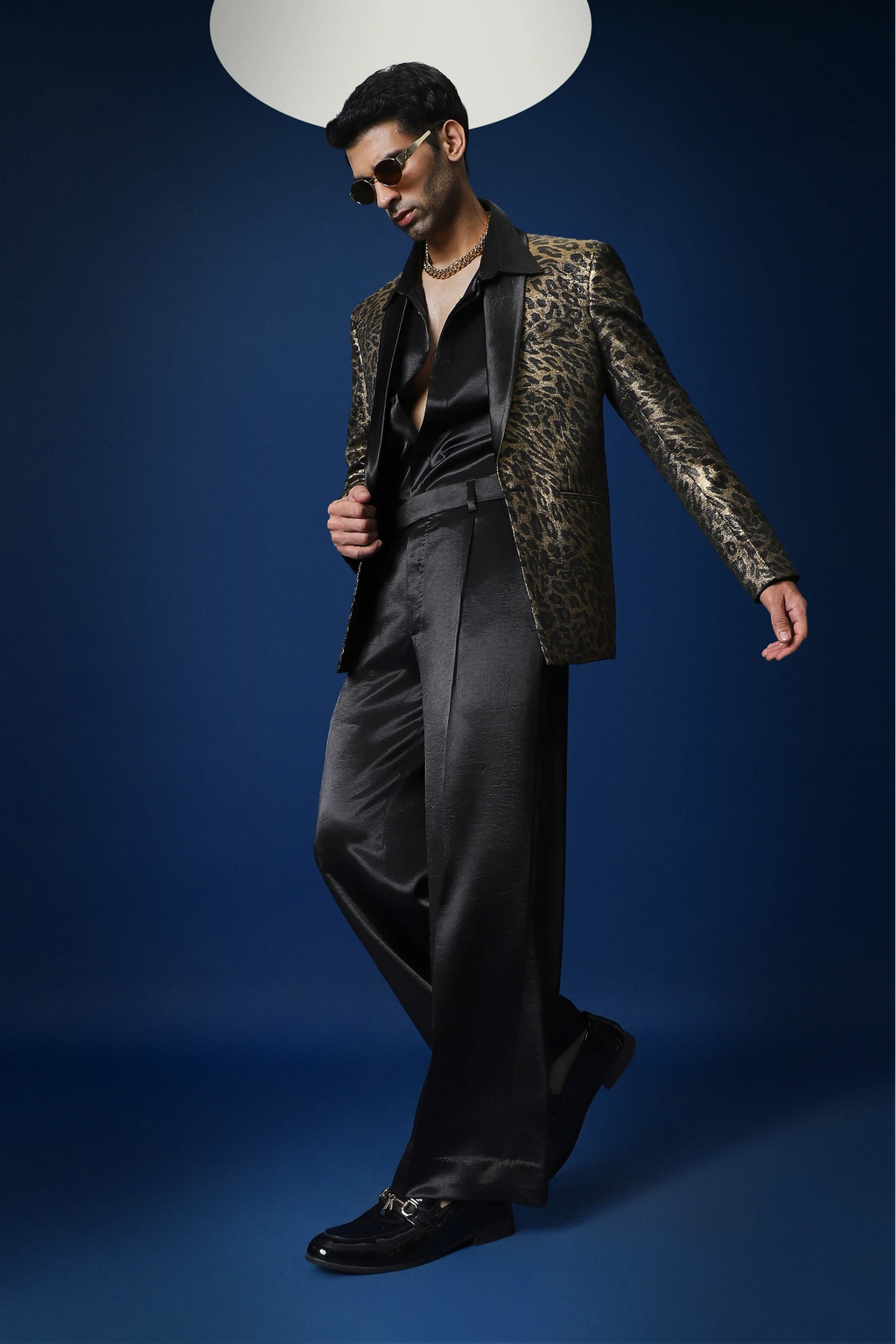 Leopard / Animal Print Hand Embroidered Tuxedo - Black