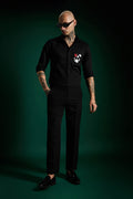 Heart Skull - Black Hand Embroidered Designer Shirt