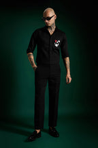 Heart Skull - Black Hand Embroidered Designer Shirt