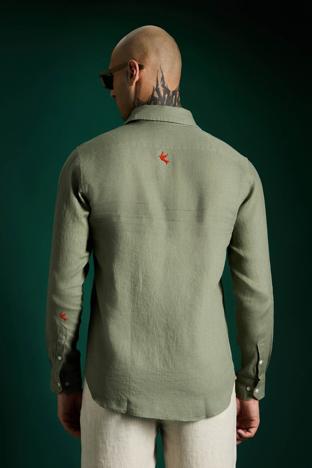 Bird Irish Linen Shirt - Olive Green