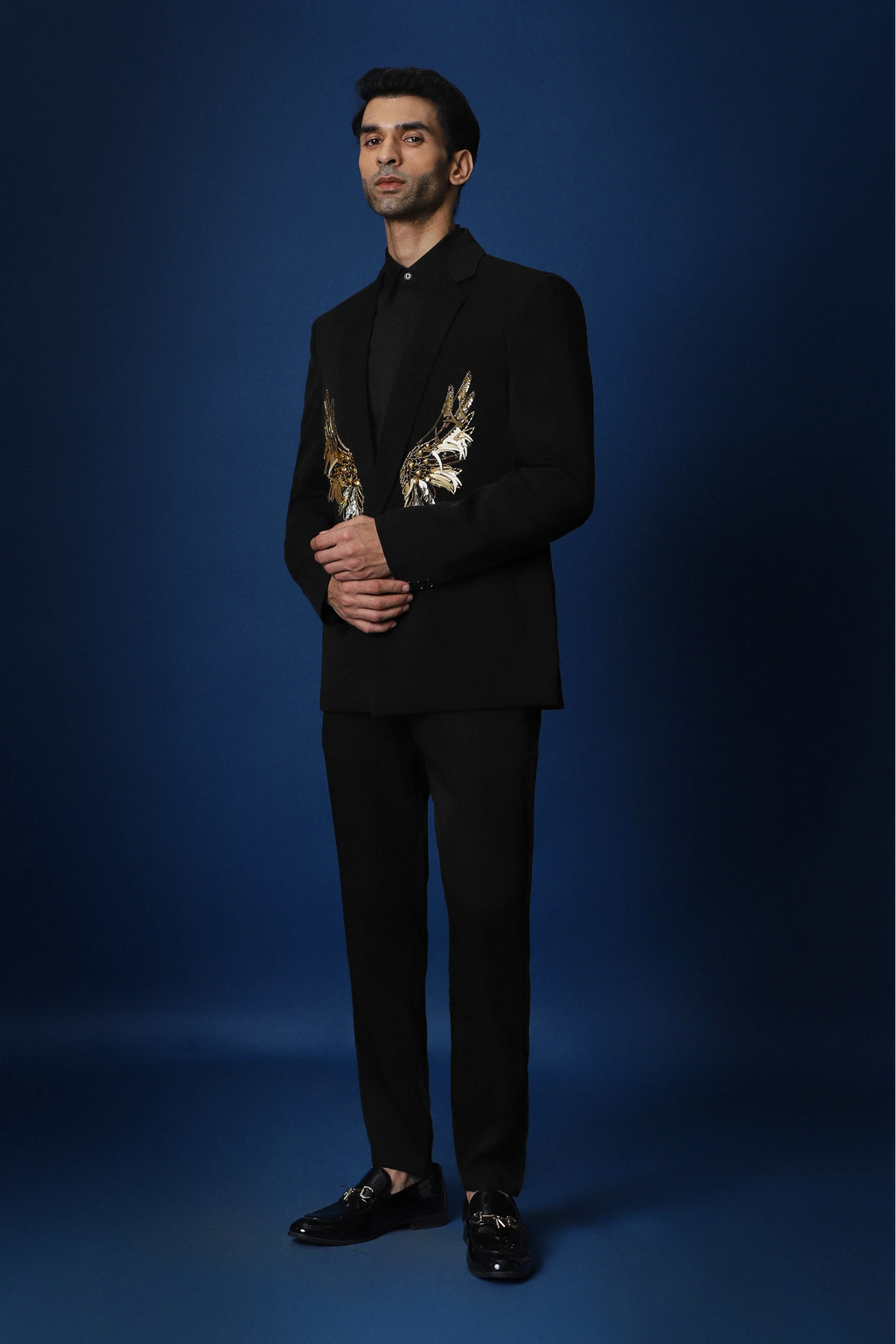 Fly (Wings) Hand Embroidered Tuxedo - Black