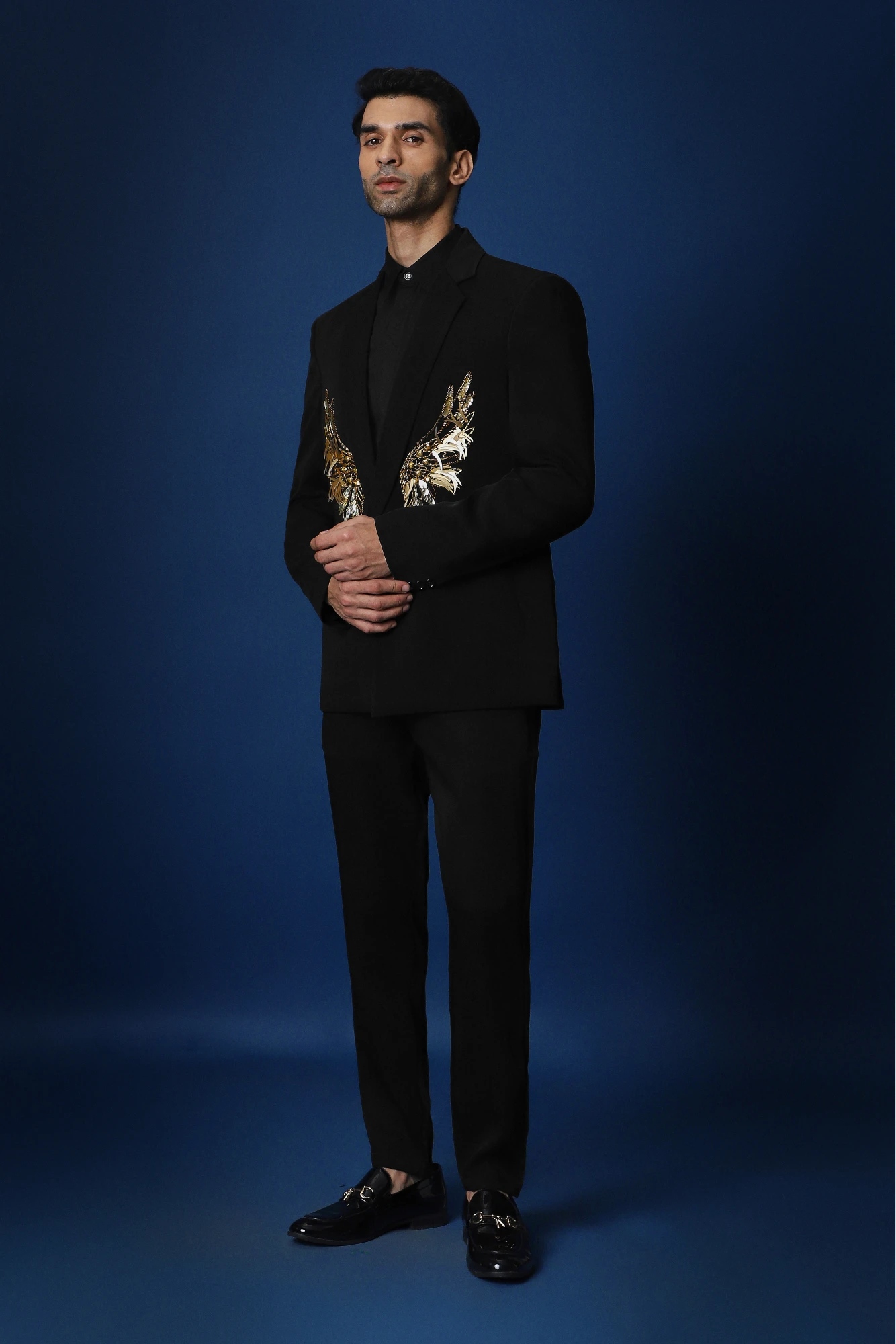 Fly (Wings) Hand Embroidered Tuxedo - Black