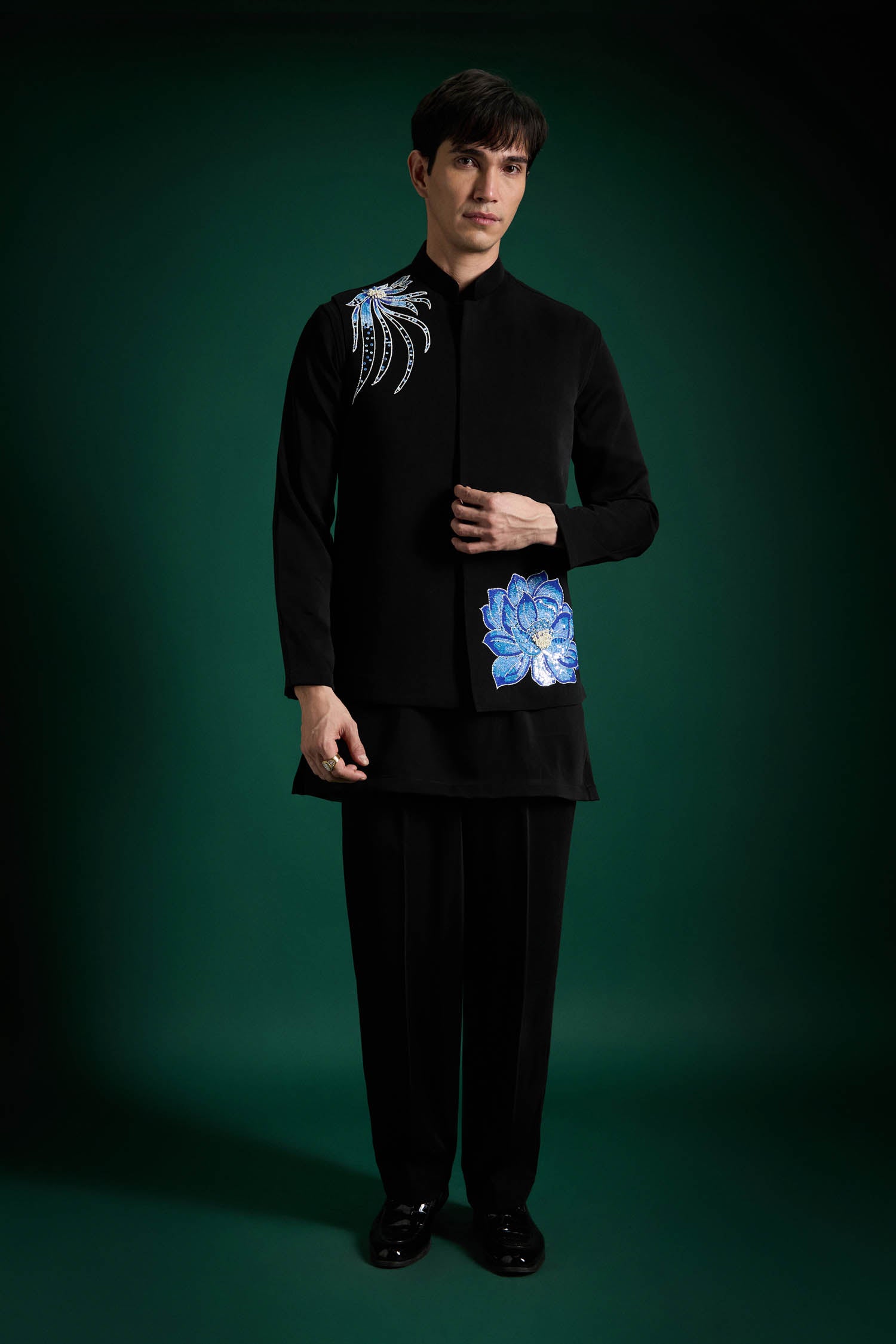 Aquatic Bloom - Hand Embroidered Designer Bundi