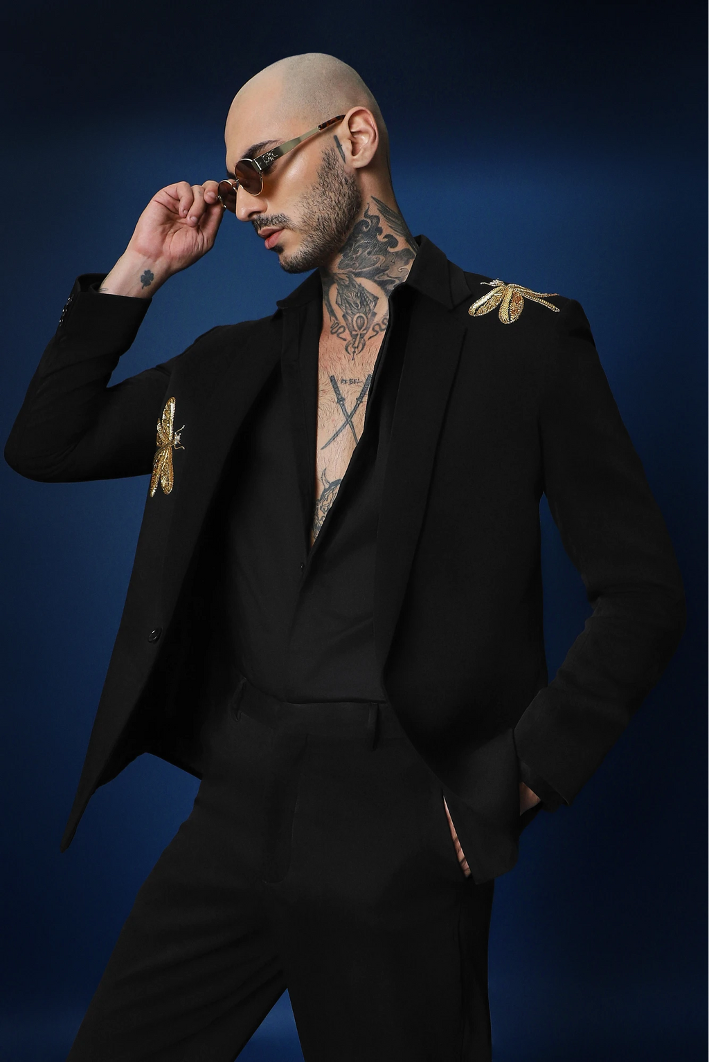 Dragonflies Hand Embroidered Tuxedo - Black