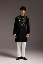 Swimming Tiger - Hand Embroidered Designer Kurta
