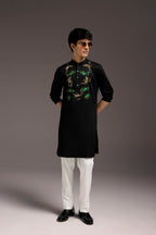 Swimming Tiger - Hand Embroidered Designer Kurta