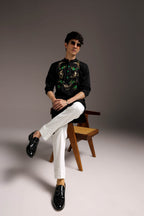 Swimming Tiger - Hand Embroidered Designer Kurta