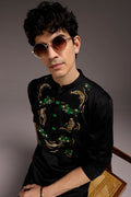 Swimming Tiger - Hand Embroidered Designer Kurta