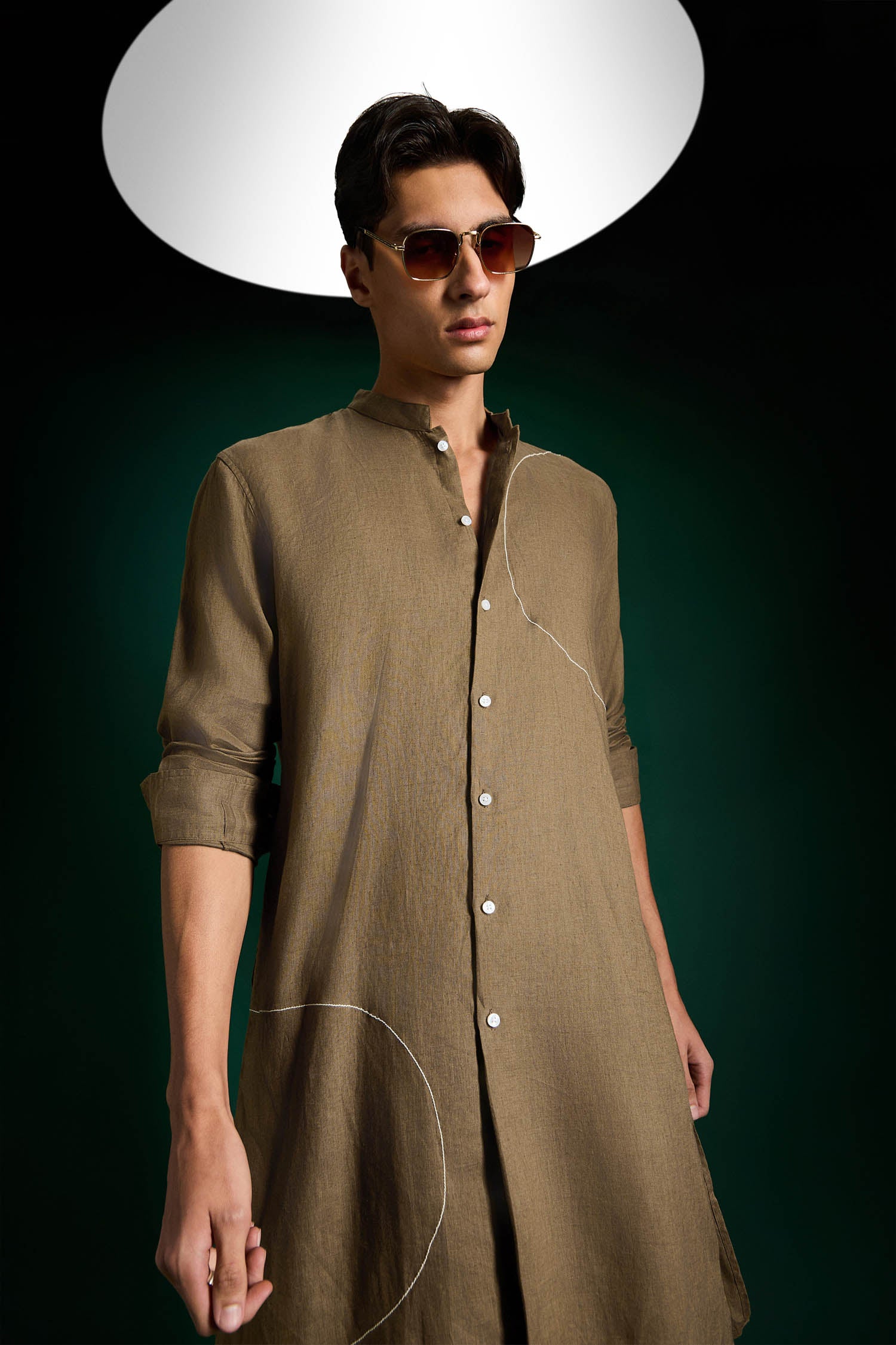 Blotched Imperial Irish Linen Kurta - Cocoa Brown