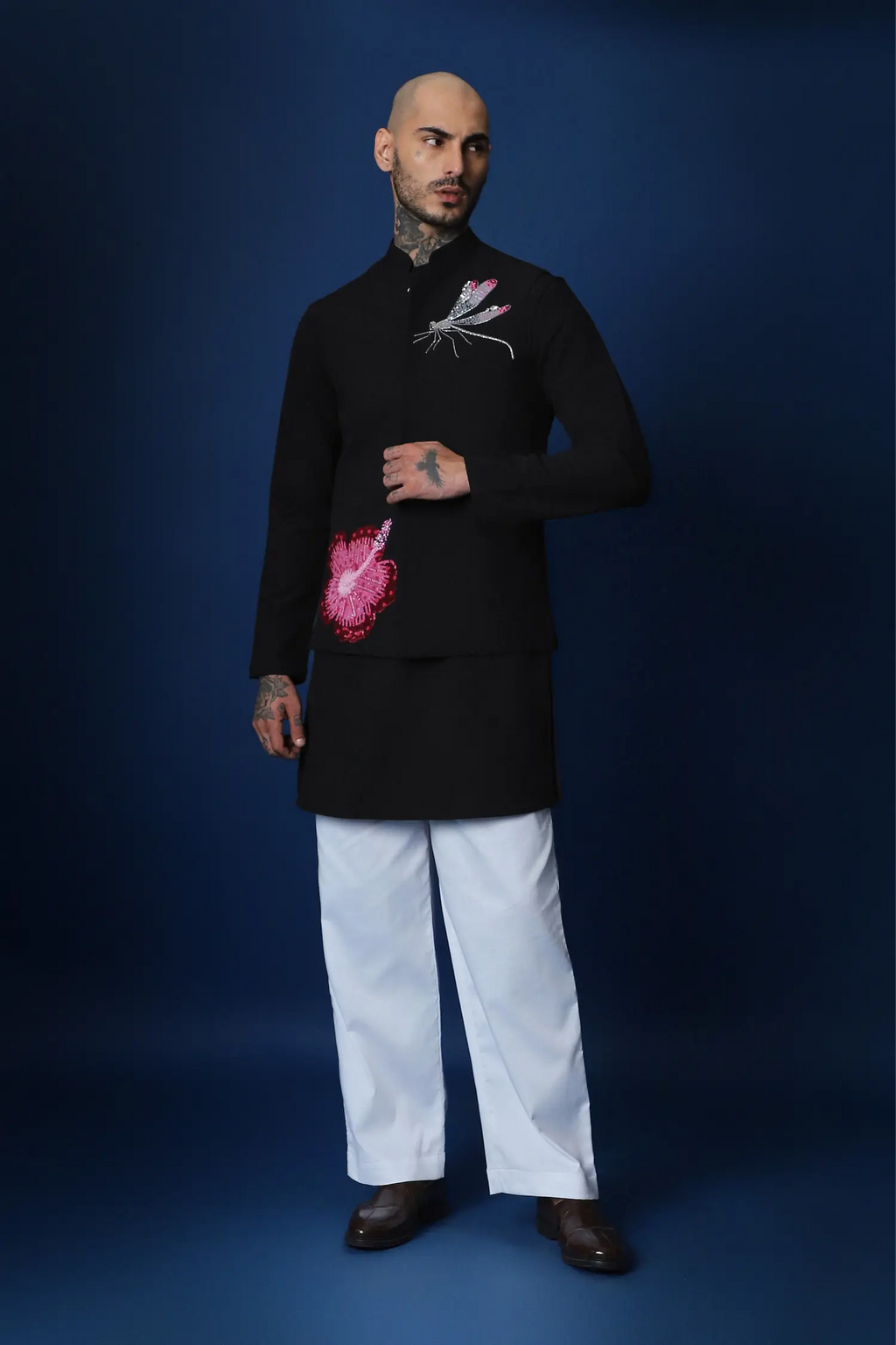 Solstice Hand Embroidered Bundi Set - Black